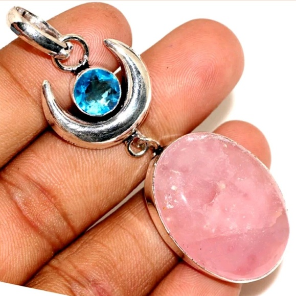 Jewelry - Moon Goddess Rose quartz and moon pendant